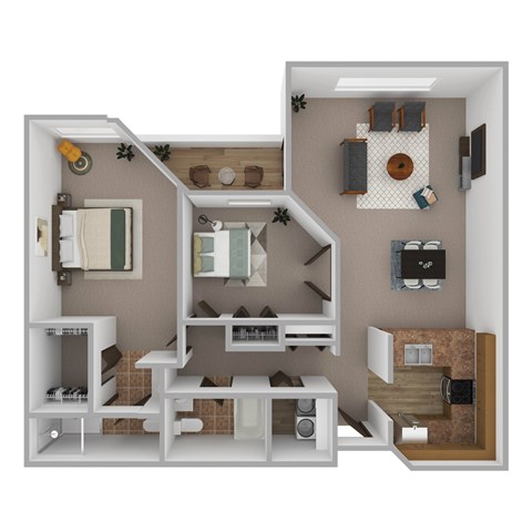 Floor plan for 2 beds, 2 baths, 1142 sqft